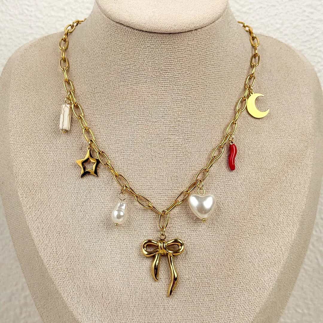 Bow Pearl Charm Necklace