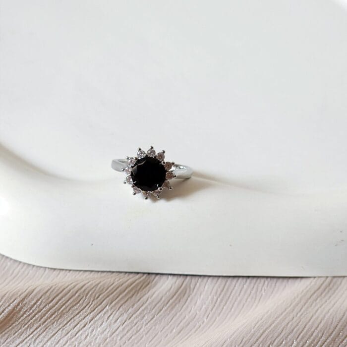 Diana Black Stone Ring - Silver - Image 5