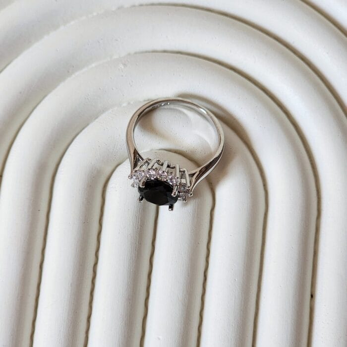 Diana Black Stone Ring - Silver - Image 3