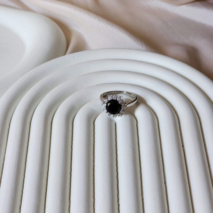 Diana Black Stone Ring - Silver - Image 7