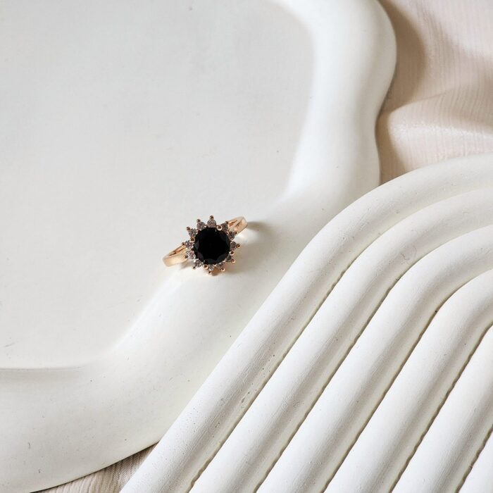 Diana Black Stone Ring - Gold - Image 3