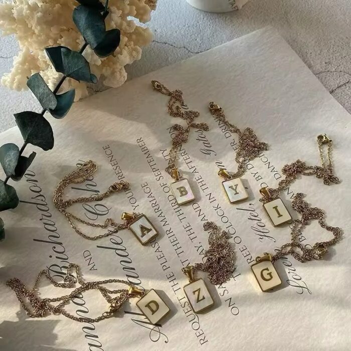 Mother of Pearl Initial Necklace - Image 5