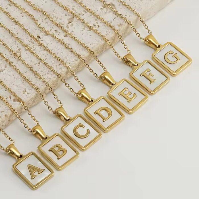 Mother of Pearl Initial Necklace - Image 1